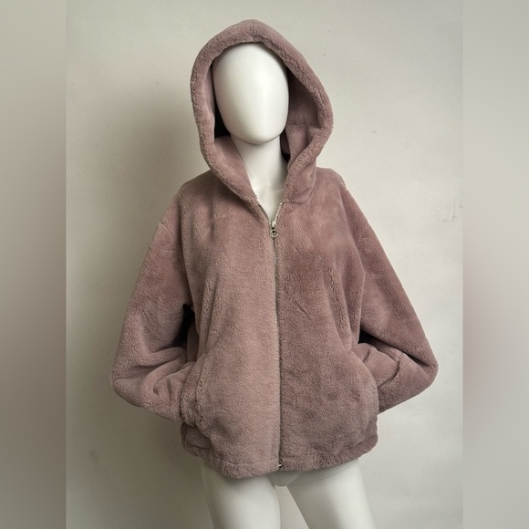 CoffeeShop Nordstrom coat jacket Light Pink Faux Fur Coat Jacket with Hood & Poc - Picture 3 of 7